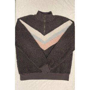 Cozy Fleece Chevron Pullover Sweatshirt With Half-Zip